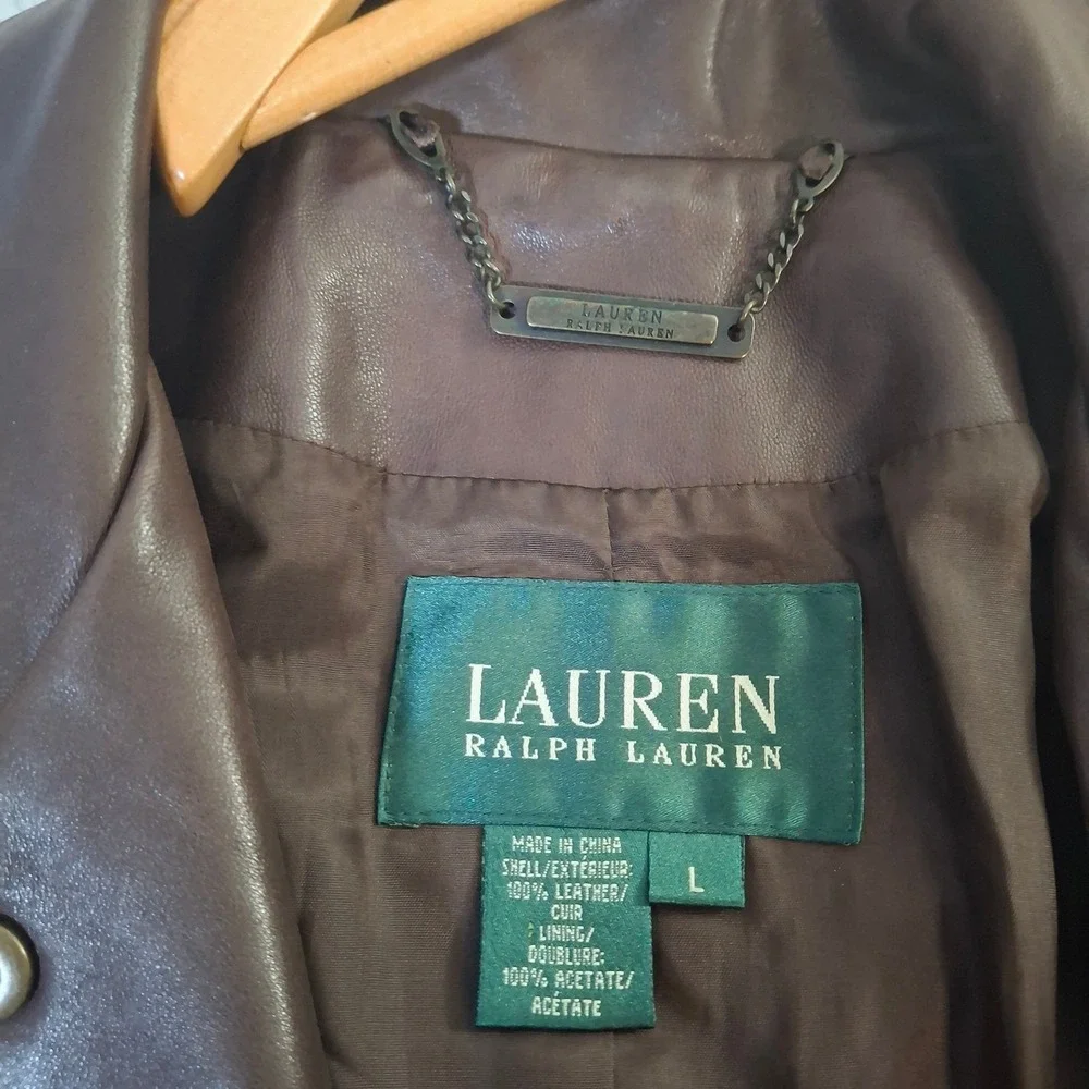 Lauren Ralph Lauren Leather Jacket Women's Large Brown